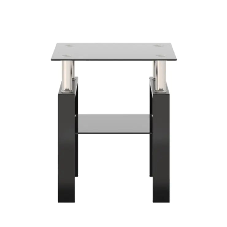 1-Piece Modern Tempered Glass Tea Table Coffee Table End Table, Square Table For Living Room, Black