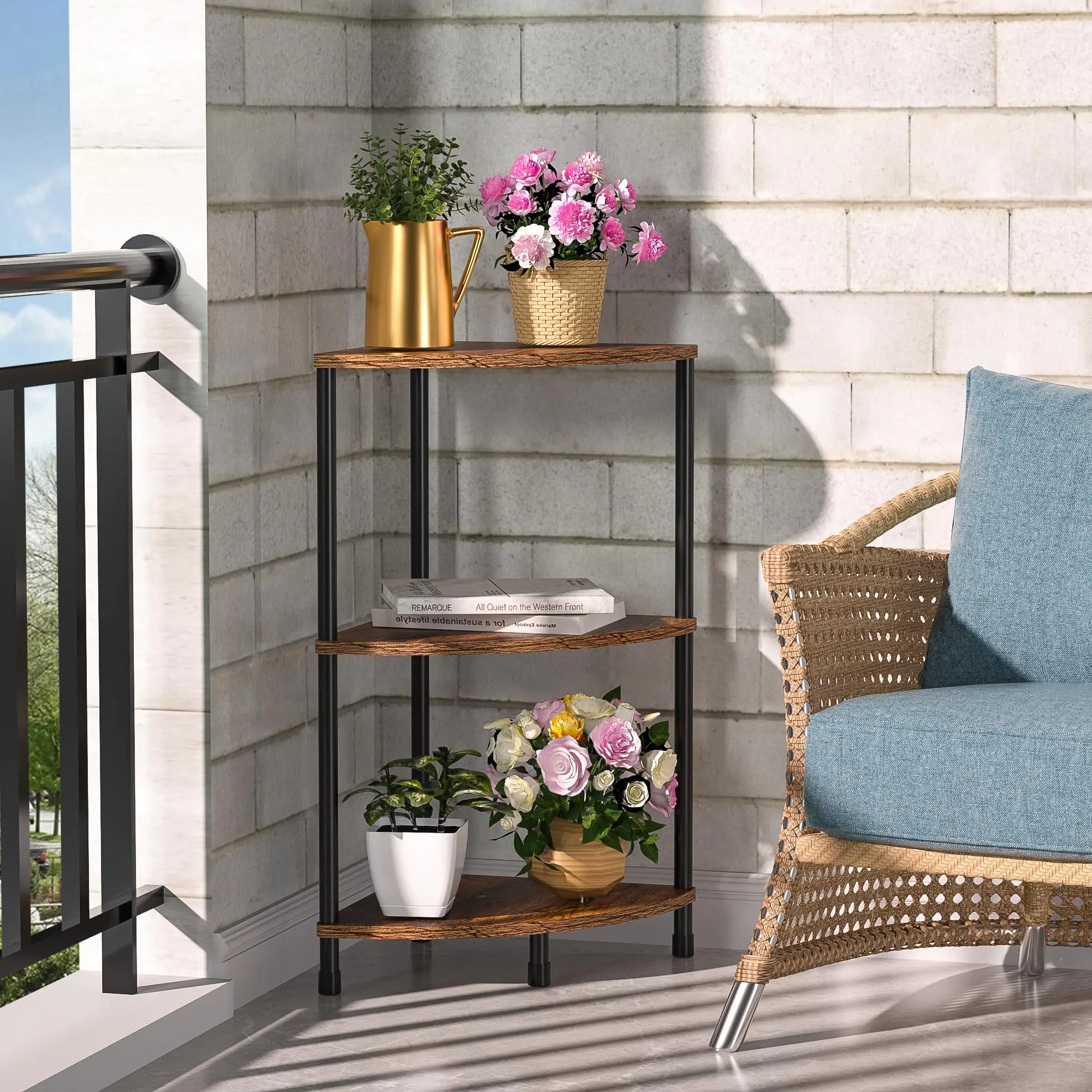 Greatseas Corner Plant Stand Shelf 3 Tier Small Shelf Plant Stand for Indoor Plants Rustic Brown Corner Shelf Bookshelf Wall Decor Living Room 23.2" Display Shelf for Bedroom Bathroom Small Space