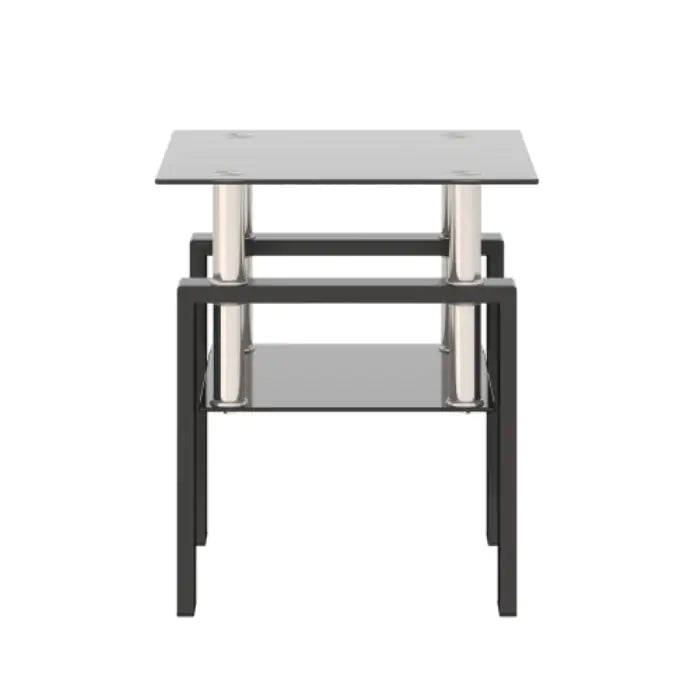 1-Piece Modern Tempered Glass Tea Table Coffee Table End Table, Square Table For Living Room, Black